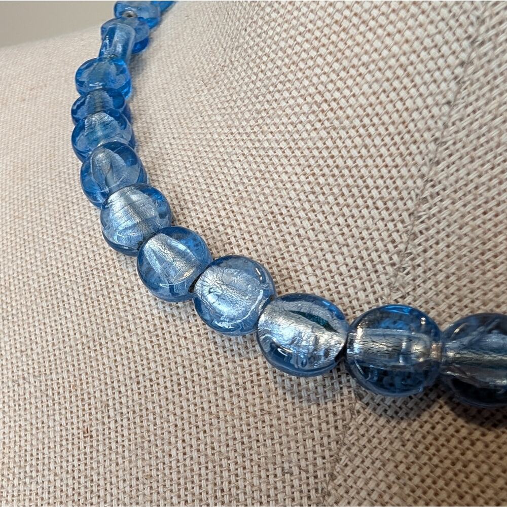 Baked Beads Blue Foil Glass Bead Necklace | Adjustable | Boho - Picture 2 of 4